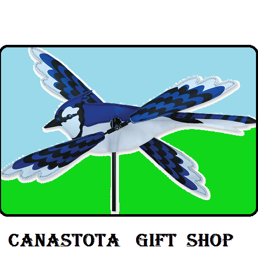 21879 18" Blue Jay: Whirligig Size: 17.75 in.X 5.5  in.        diameter: 20 in. upc #630104218799