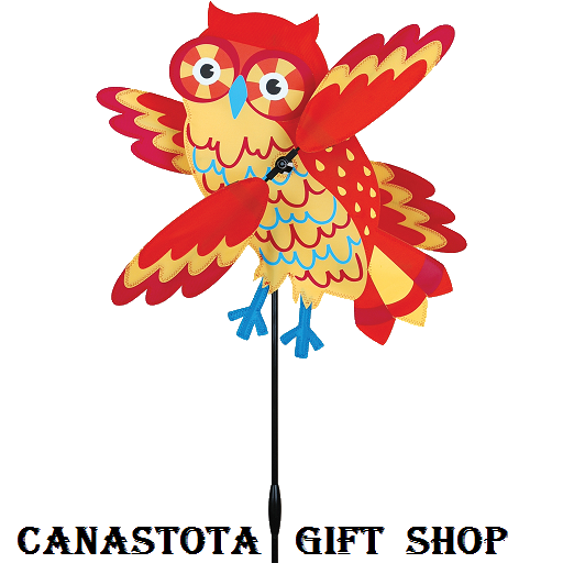 21882 17" Orange Owl: Whirligig Size: 15 in.X17  in.        diameter: 19.5 in. upc #630104218829